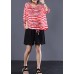 Handmade drawstring hem cotton tunics for women Sleeve red striped shirts summer