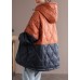 Boho Orange Patchwork Black hooded Loose Winter Down coat