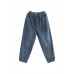 Style Blue elastic waist Pockets Cotton Denim harem Pants Spring