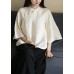 Handmade nude linen Blouse stand collar Chinese Button tunic shirts