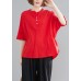 Women Button Down elastic waist linen shirts women red Art blouses