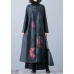 Fine black prints overcoat trendy plus size long jackets fall trench coats Chinese Button