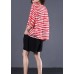 Handmade drawstring hem cotton tunics for women Sleeve red striped shirts summer