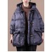 women plus size down jacket black hooded pockets goose Down coat