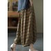 Yellow Plaid Print Cotton wide leg Pants drawstring Spring