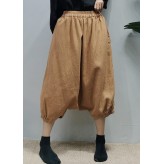 Plus Size Navy elastic waist Linen harem Pants Spring