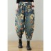 French Navy elastic waist drawstring pockets Print Denim Pants Spring