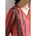 Chic v neck half sleeve linen Blouse Shirts red print top